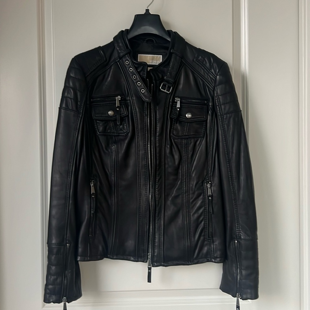 Michael Kors - Women’s Genuine Leather Moto Jacket - Black - Sz Large